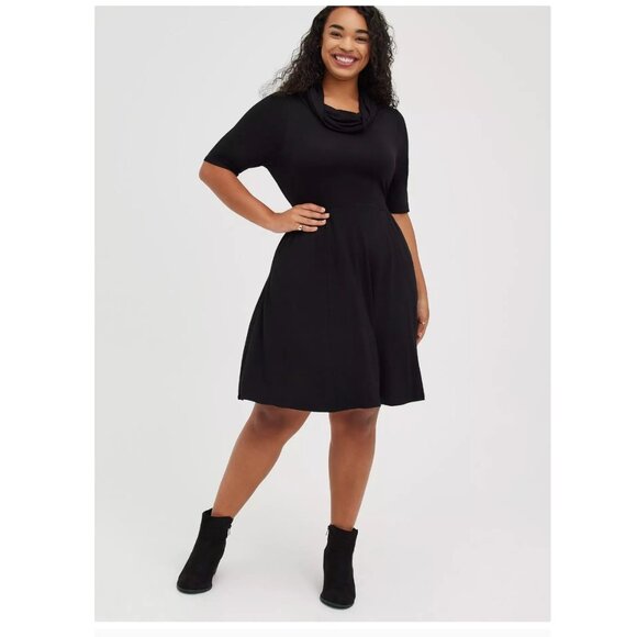 Torrid Cowl Neck Skater Dress Super Soft Knits Black Solid Stretchy Fall 2X - Picture 1 of 8